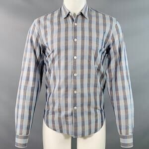 OUR LEGACY SS16 38 Blue Grey Plaid Linen Cotton One Pocket Long Sleeve Shirt